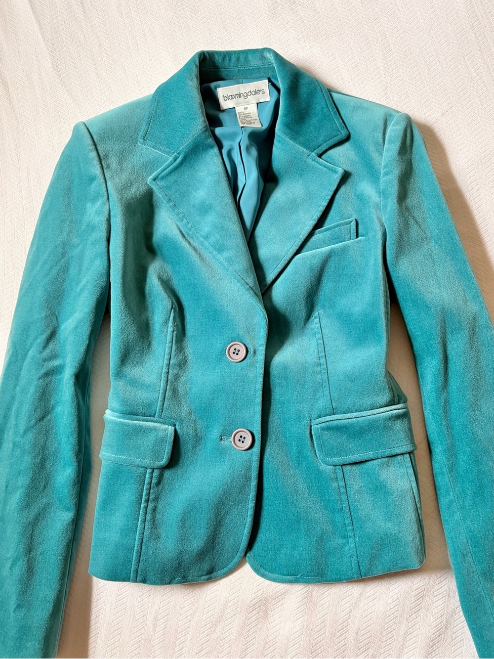 Bloomingdale's Teal Velvet Fitted Blazer - Women's